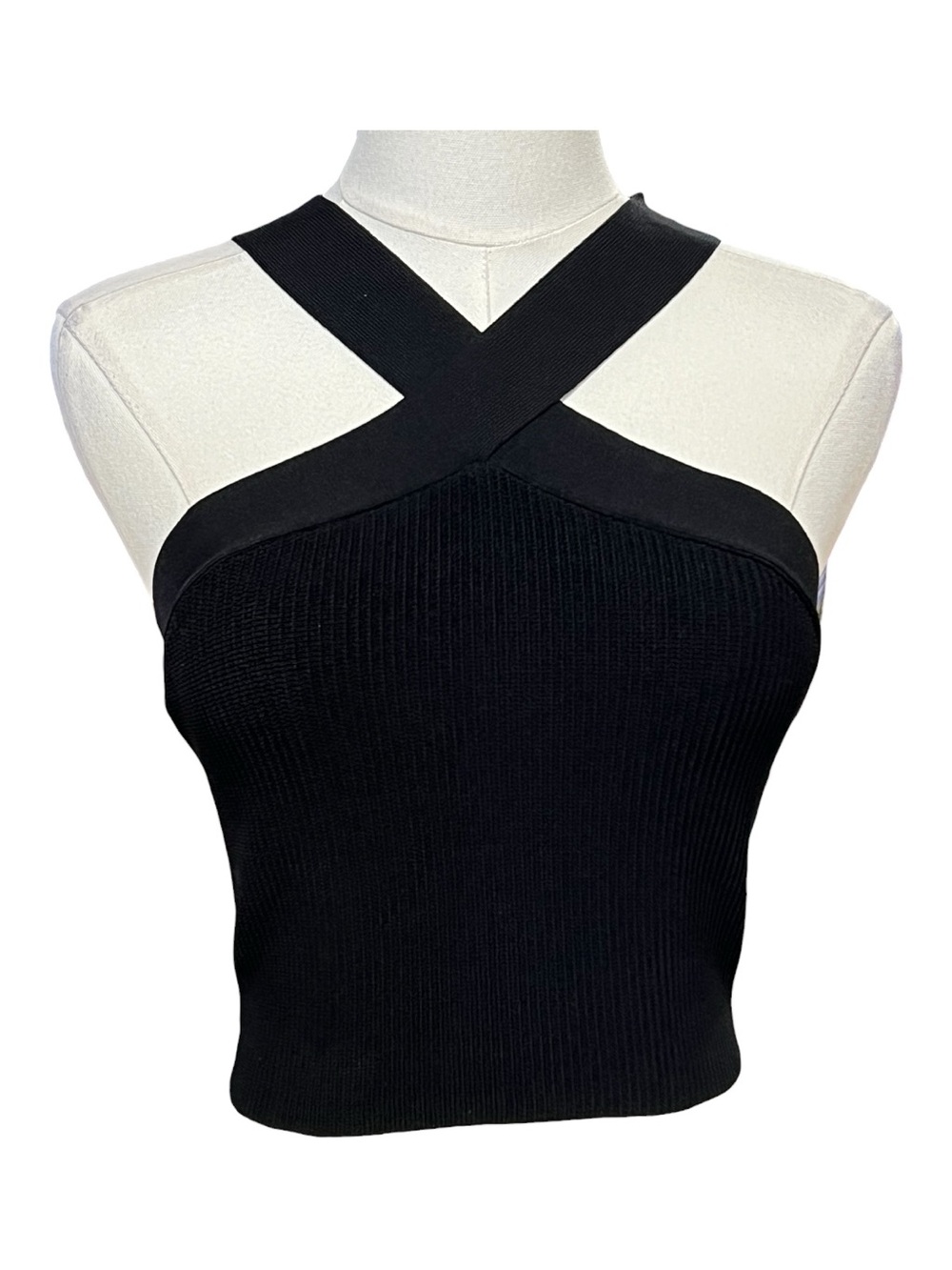 🆕 NWOT Babaton Black Ribbed Crisscross Cropped Top | M